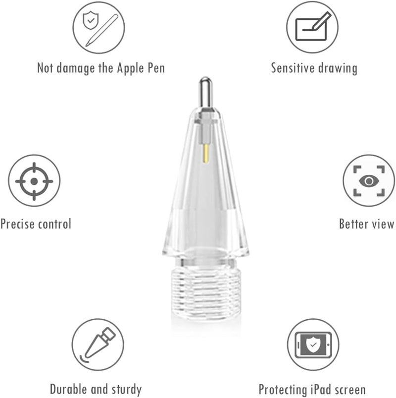SIXFU 6 PCS Replacement Pencil Tips for Apple Pencil, Durable iPencil Tip Nibs Accessories for iPad Pro/Apple Pencil Pro/USB-C/ 1st Gen/ 2nd Generation (Long Clear) - Image 4
